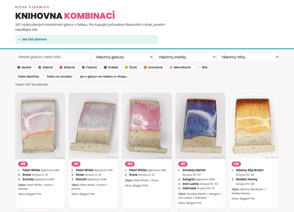 Knihovna kombinací na počítači – hledání, filtry a karty kombinací