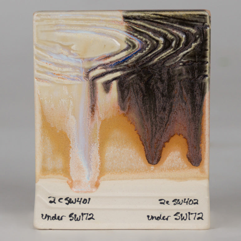 Na SW-401 Light Flux (vlevo) a SW-402 Dark Flux (vpravo), cone 6 – oxidace