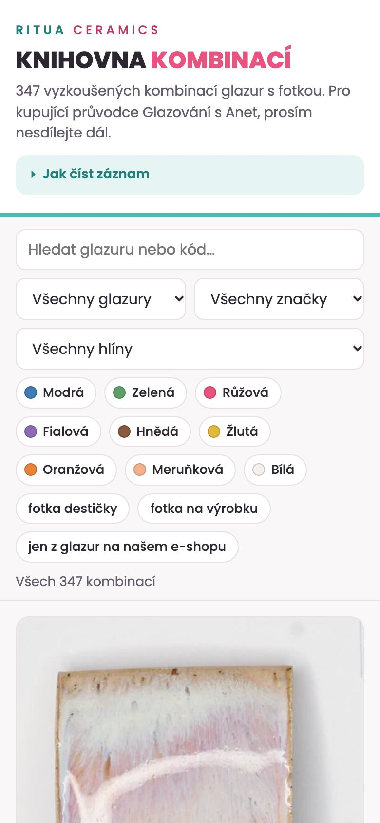 Knihovna kombinací v mobilu