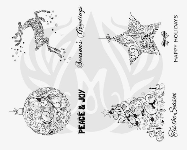 Šablona na sítotisk Mayco DSS-107 Season’s Greetings – ornamentální sob, hvězda a vánoční nápisy
